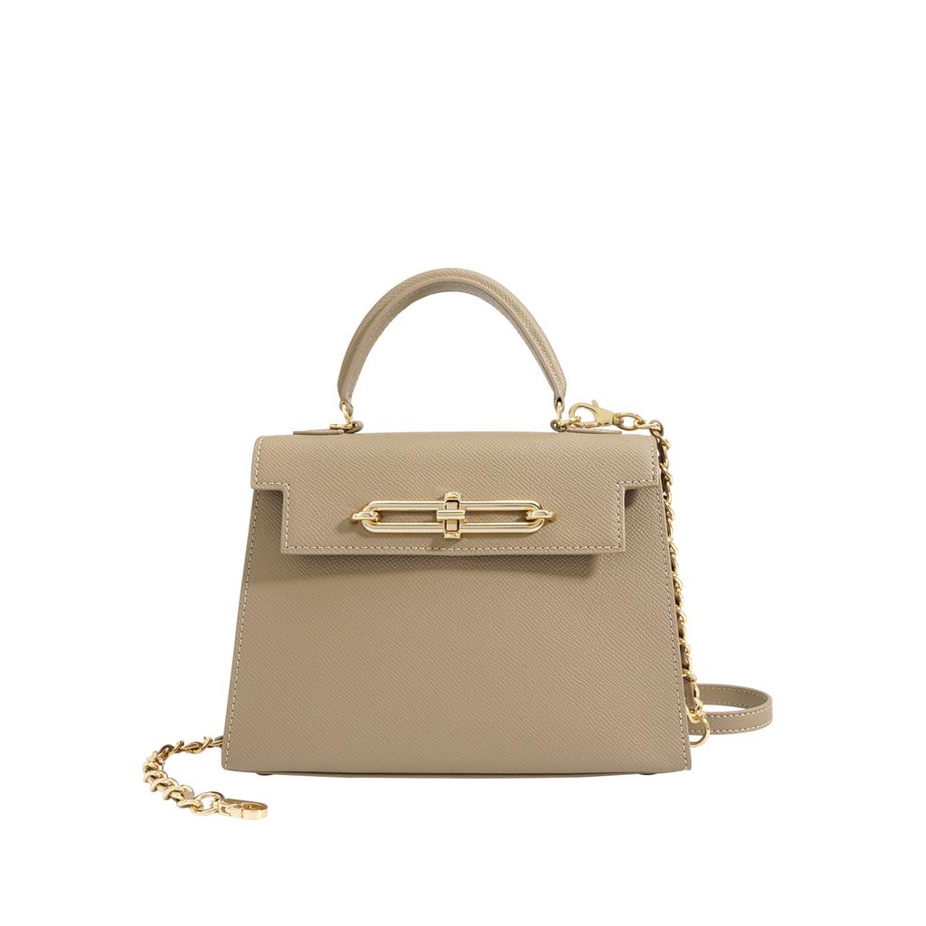 New Cowhide Medium Chain Flip Small Square Bag Commuter Shoulder Crossbody Handbag Women