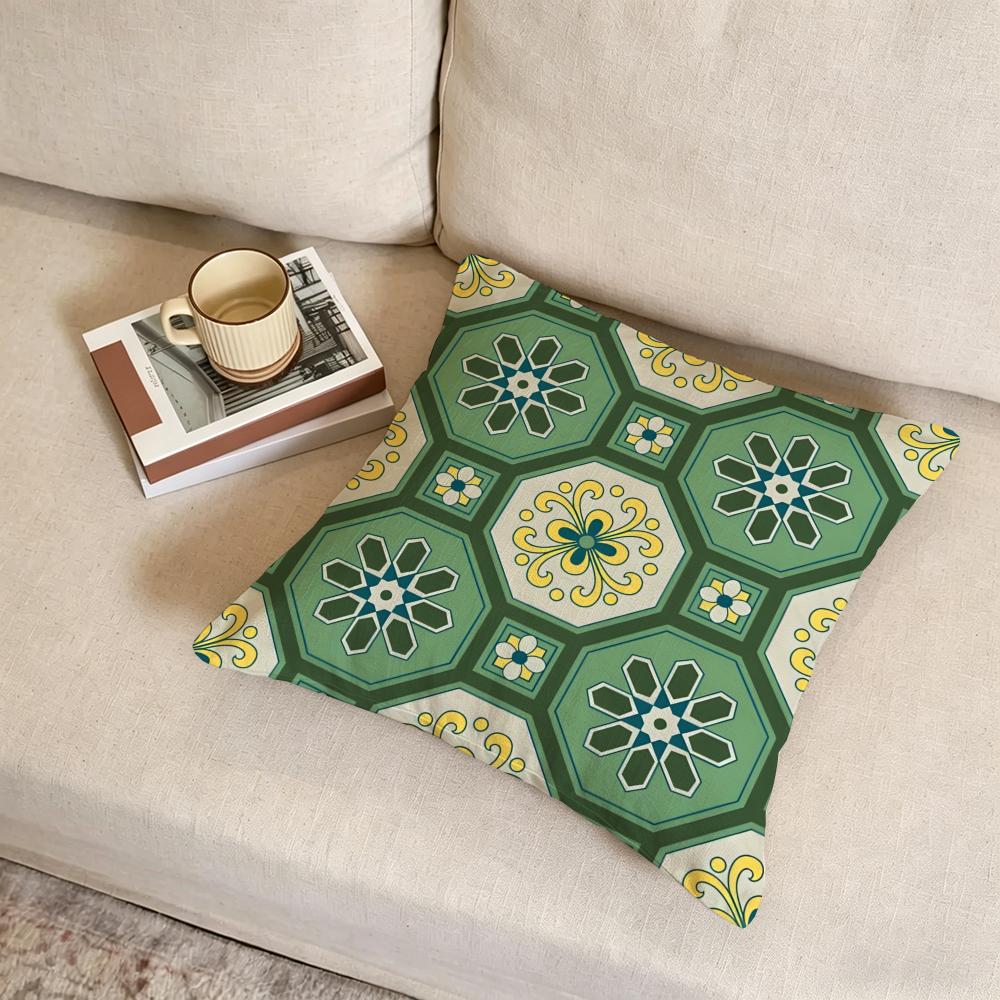 P-Iberian Floral Tile Cushion Cover Fabric Soft Furnishing,Pillowcase, Cushion Cover, Sofa Pillow, Home Decoration