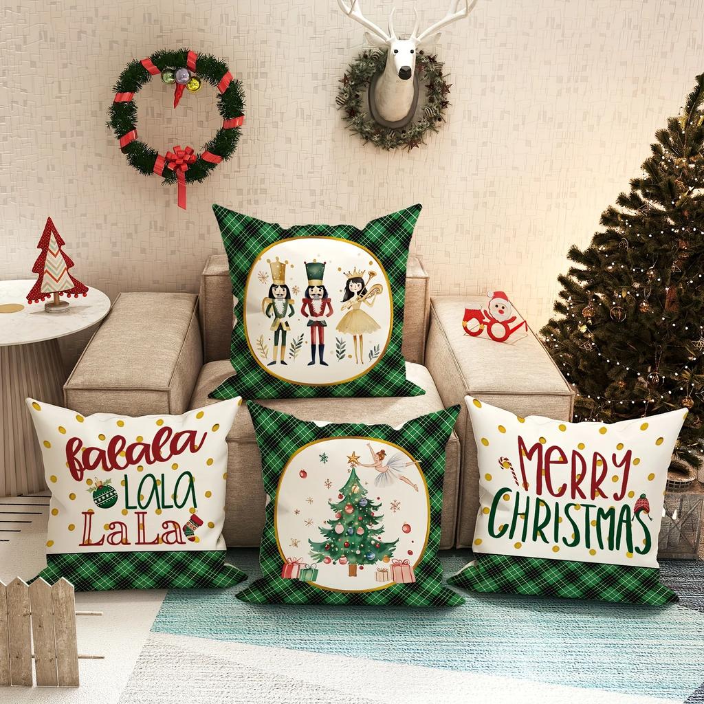 Christmas Day Party Decoration Pillowcase Nutcracker Princess Pattern Is Suitable for Home Room Living Room Sofa Cushion Cover