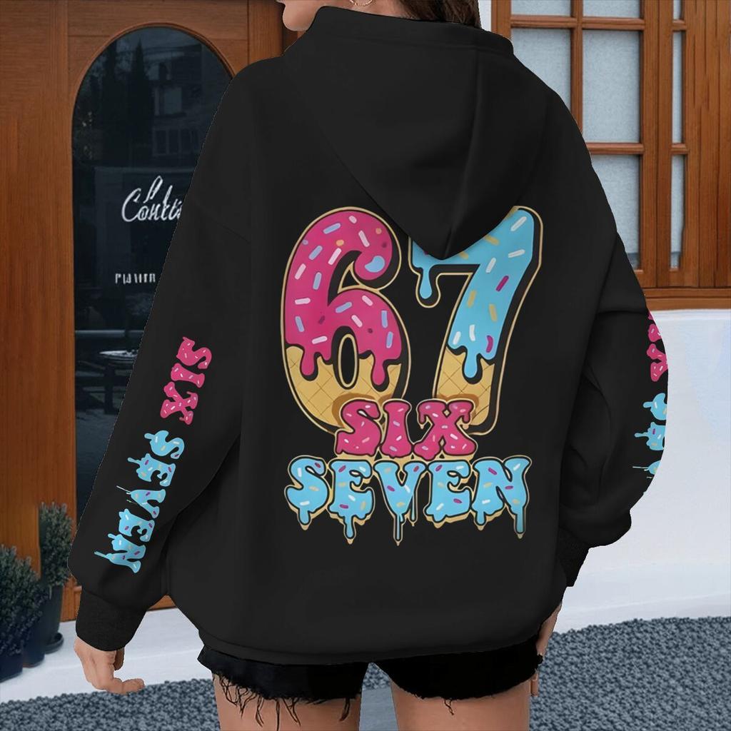 Spring Autumn Ice Cream Style Six Seven Kids Hoodies Boys Number 67 Print Cartoon Streetwear Fun Six Seven Girl Hoody