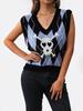 V-Neck Diamond Knit Skull Jacquard Vest Sweater