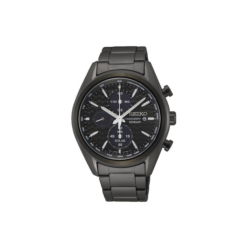 

SEIKO 100 meters waterproof solar Quartz Steel Strap men s watch black dial SSC773P1 чорний
