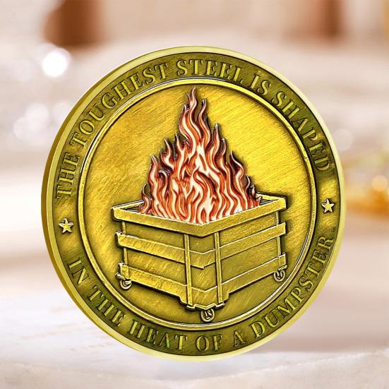 Challenge Coin Dumpster Flame Pattern Retro Silver Color Challenge Medal Unique Office Desk
