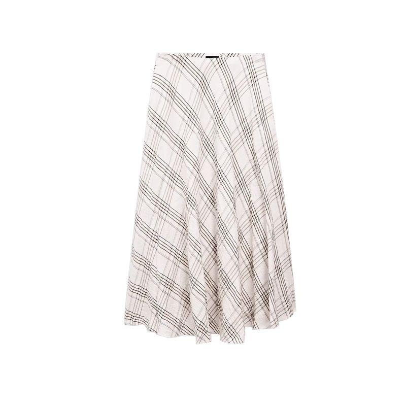 MD Summer Women's French Style Artsy Romantic Gentle Draping Effect Plaid Mid Length Long Length Skirt 5238595