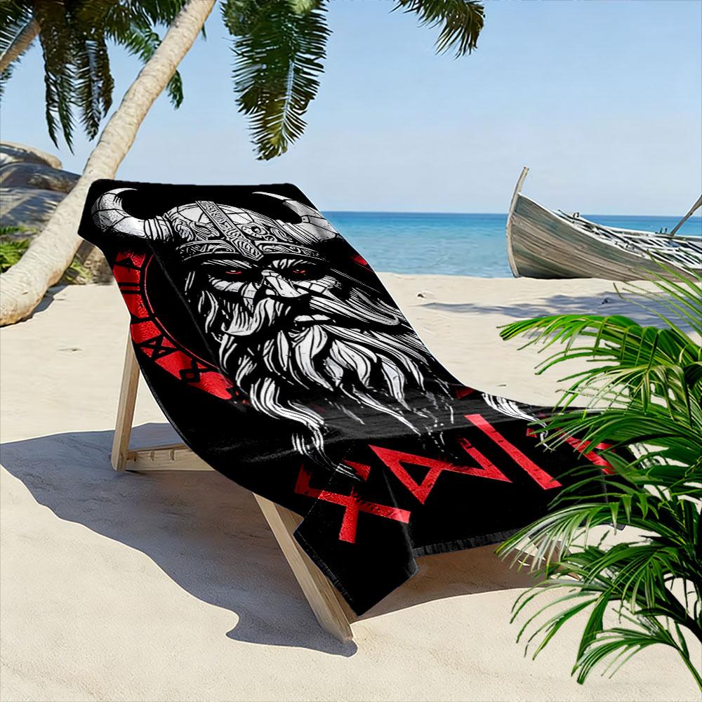 Fierce Viking Saga Essence Print beach towel, quick drying, suitable for travel, outdoor sports, jogging, the beach and swimming, gift