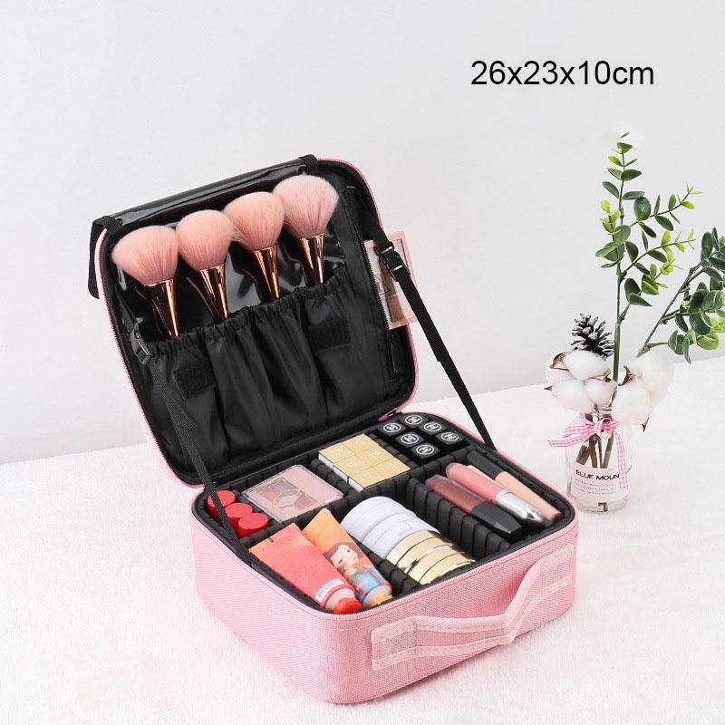 New Oxford Cloth Makeup Bag Large Capacity Travel Necessary Cosmetic Case Tattoo Nail And Makeup Handbag 3 Layer Toolbox розовый