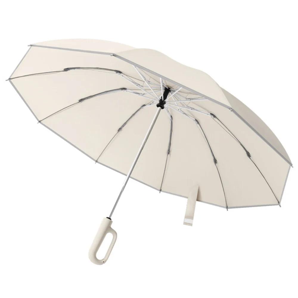 New Buckle Umbrella, Fully Automatic, Portable, Enlarged, Thickened, Reinforced, Night Light, Reverse Folding