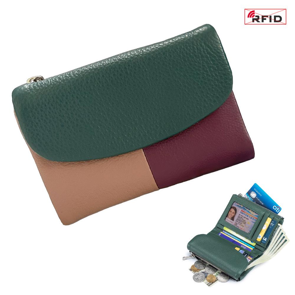 Damen-Clutch aus echtem Leder mit RFID-Schutz: Kurzes Mode-Portemonnaie mit großer Kapazität