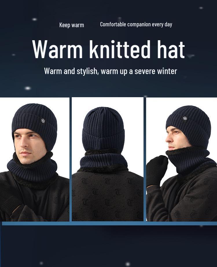 Men's Winter Wool Hat & Scarf Set: Thickened, Ear-Protecting, Cold-Proof, Warm, Knitted, Ideal for Riding