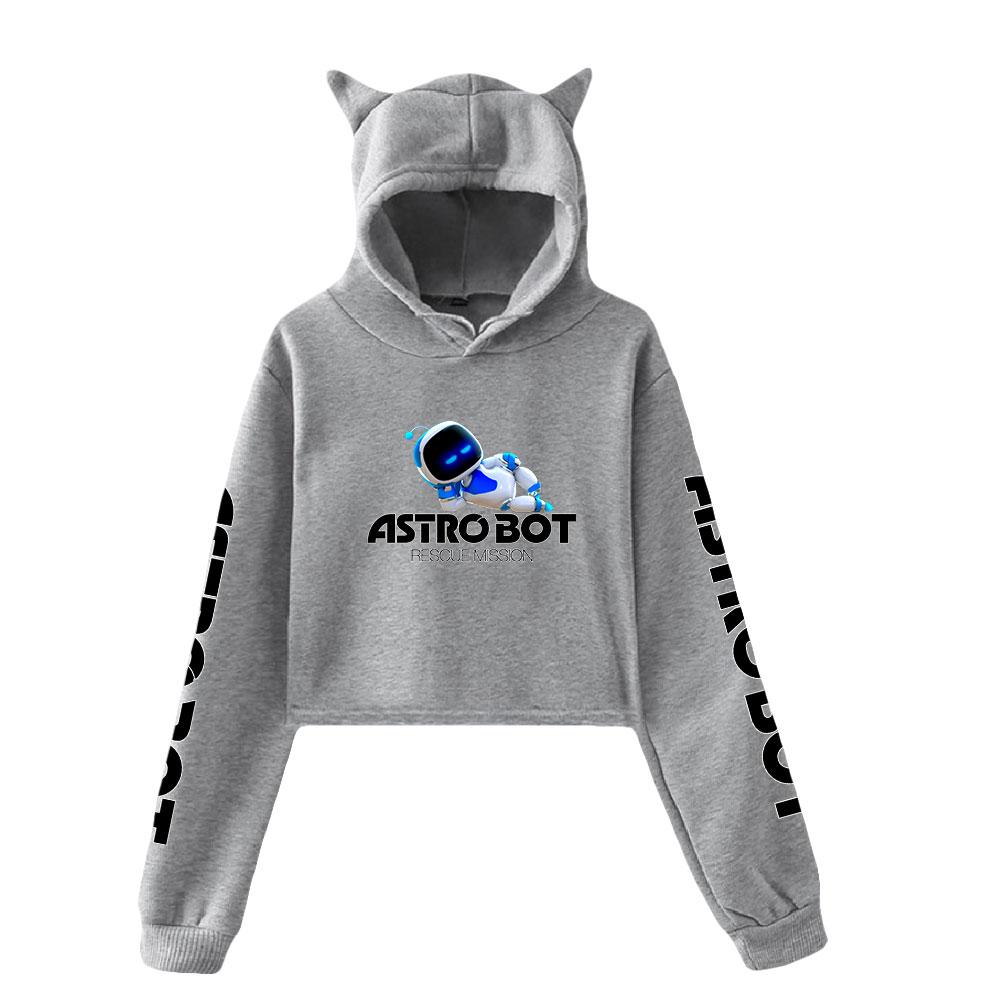 Streetwear Women Sexy Astro Bot Print Cropped Sweatshirts Oversize Loose Pullovers Spring Korean Casual Tops