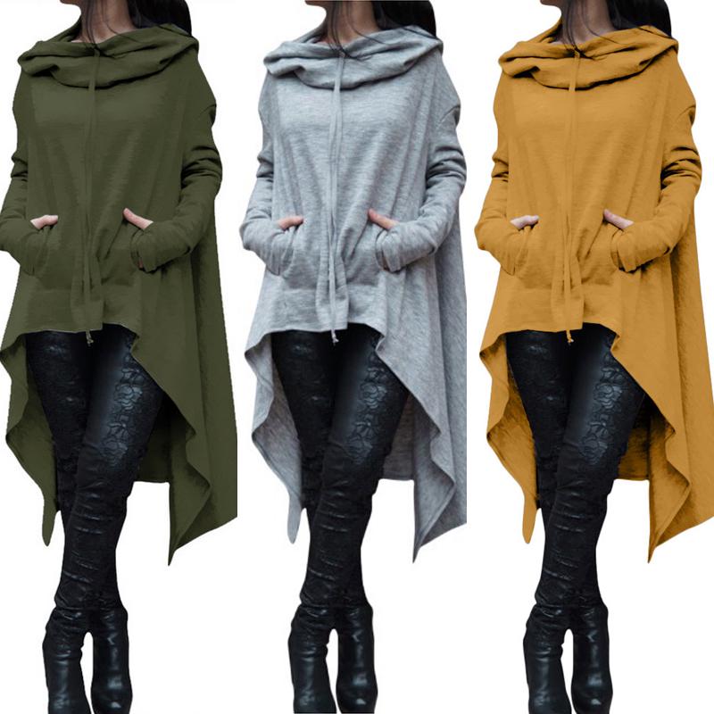 Womens S5xl Fashion New Plus Solid Color Long Hooded Sweater Sports Jacket