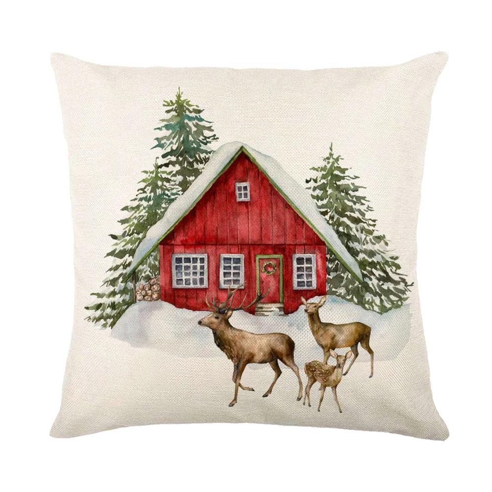 Christmas Cushion Cover Linen Pillow Covers Holiday Decoration Home Decor Salon Sofa Pillow Case Throw/Couch
