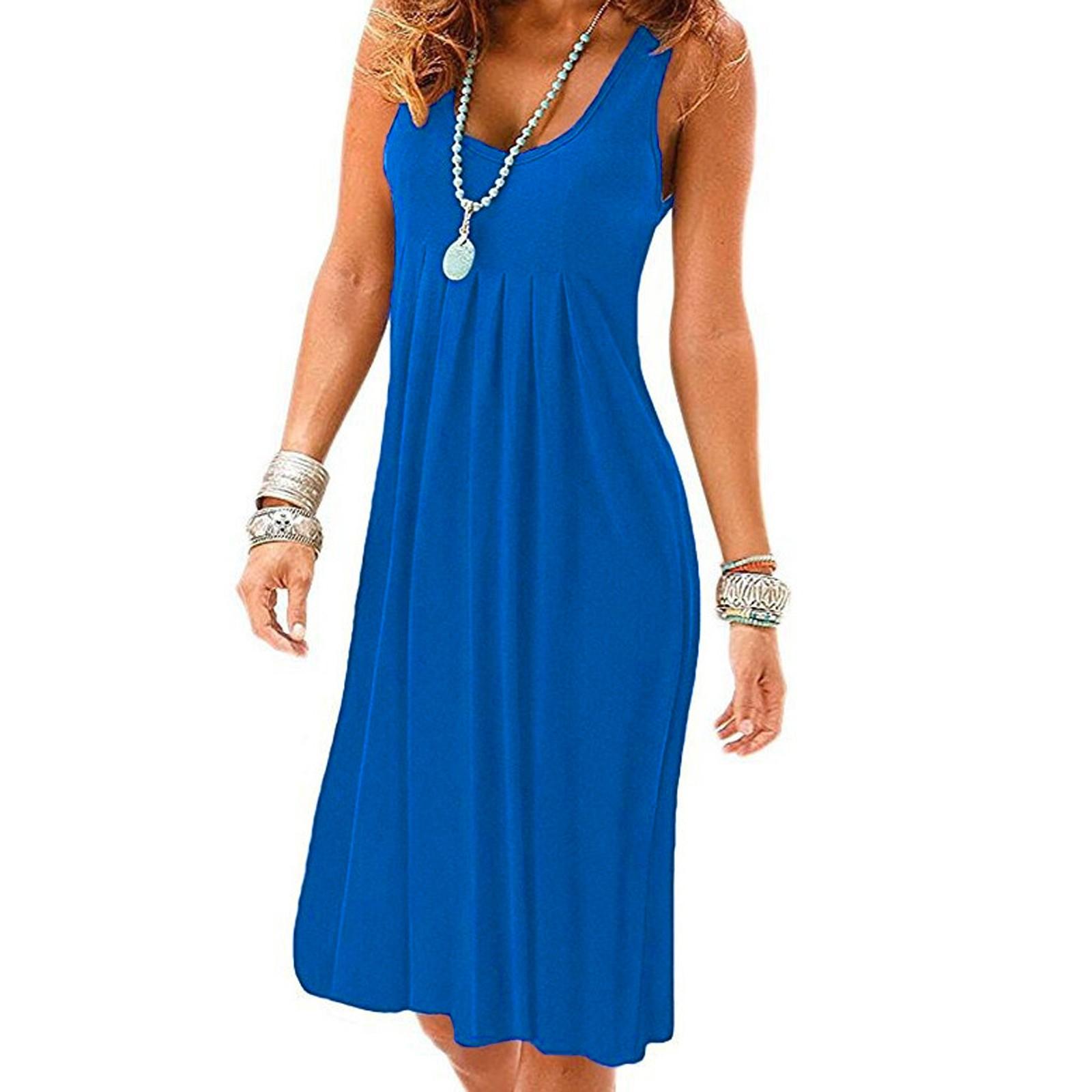 

Women s Round Neck Casual Loose Sleeveless Pleated Skinny Pleated Dresses XL