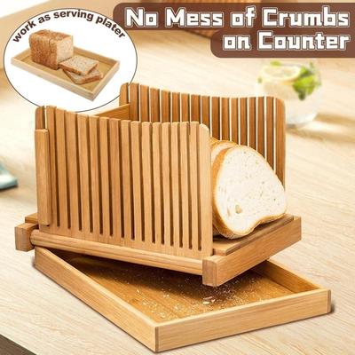 New Bamboo Bread Slicer Cutting Bread and Toast Slicer Adjustable Thickness With Tray for Holding Breadcrumbs Baking Supplies