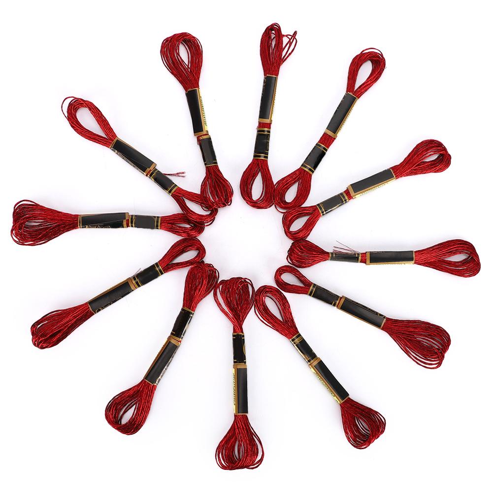 24Pcs CrossStitch Thread Red Embroidery Glossy Braided Floss HandMade Yarn Cotton Skeins