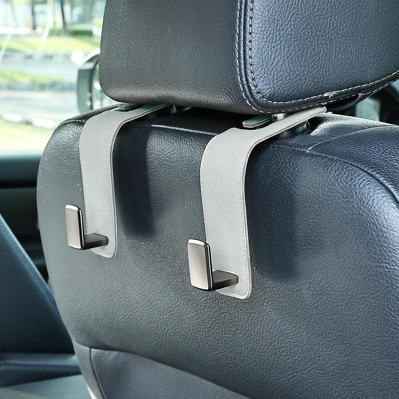 Car Seat Back Hook Metal With Suede Universal Vehicle Headrest Hangers Interior Storage Organizer For Purse Handbag Coat Grocery Bags 2 Pack Light