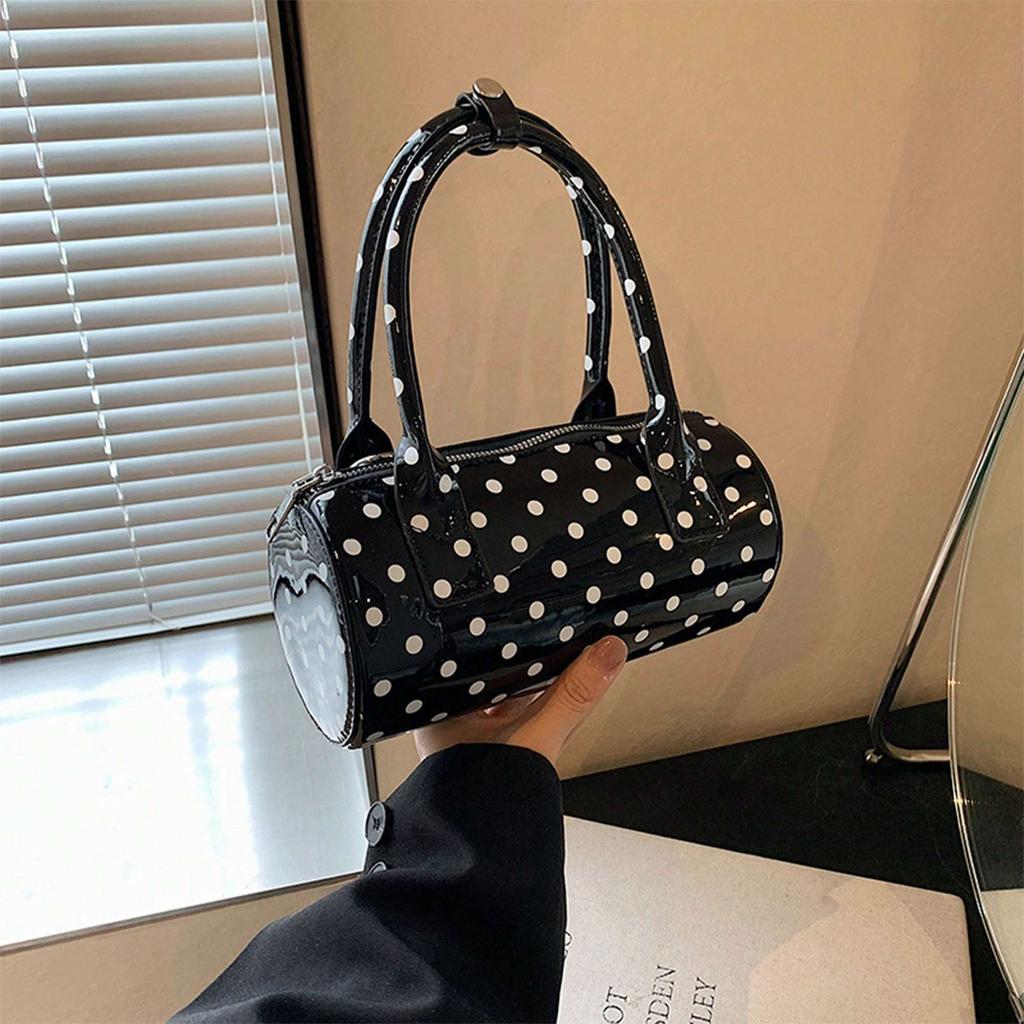 Women Polka Dot Shoulder Bag Adjustable Strap Dots Print Handbag Zipper Closure Crossbody Bag