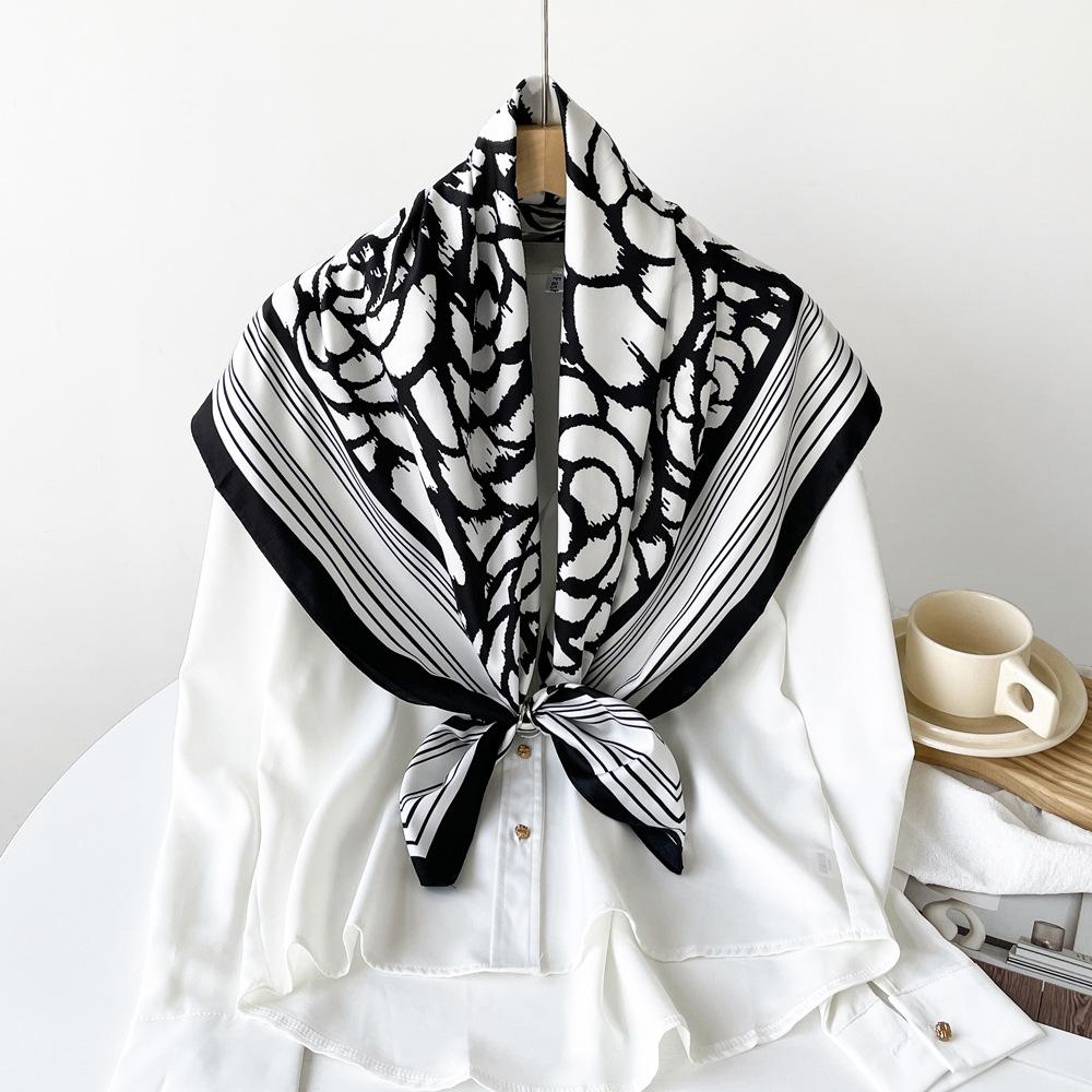 New Square Scarf Rose Design Summer Thin Shawl Lightweight Breathable Sunscreen Shawl