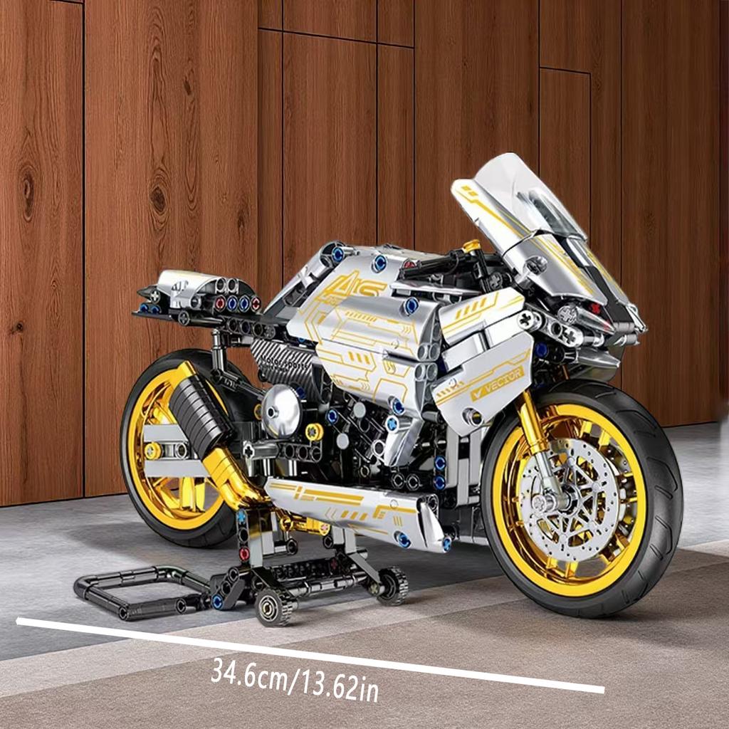 Non-Toxic 2431-Piece White Gold Motorcycle Building Blocks Easy Assembly Gift For Ages 14+