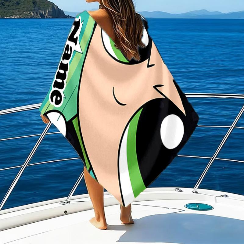 1pc The Powerpuff Girls3 Beach Towel with Custom Name, Beach/Swimming/Bath/Picnic/Camping Towel, Suitable for Seaside Beaches