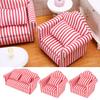3Pcs   Sofa Set Pine Cloth Double Sofa 2 Single Sofa Light Color Strip  ature Sofa for 1:12 Doll House