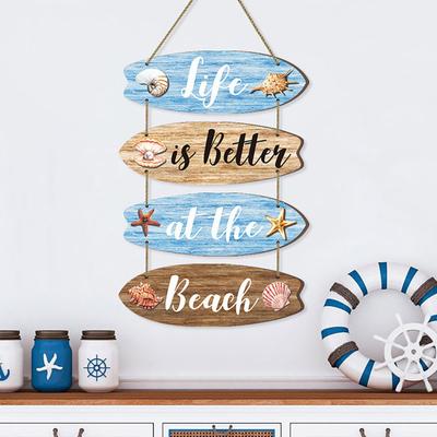 Life Is Better At The Beach Bathroom Wall Decor Wooden Surfboard Coastal Hanging Plaques Rustic Nautical Farmhouse Wall Sign for Living Room Bedroom