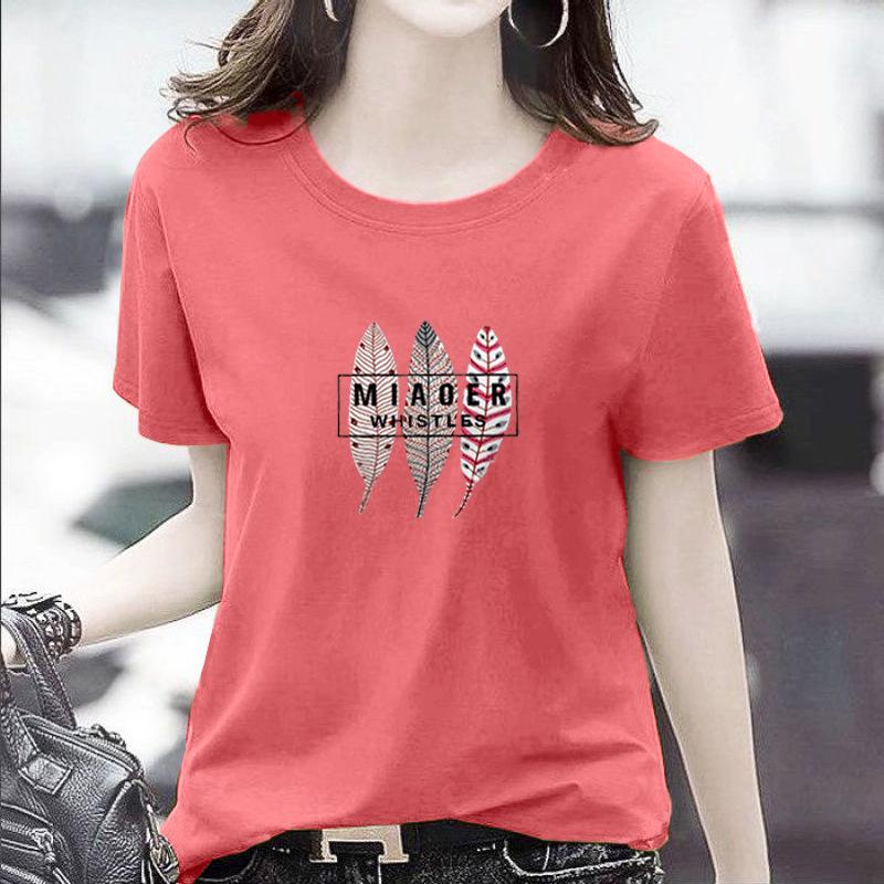 GMXIA Women's Fashion Casual Summer Spring Solid Color Print Short Sleeve O-Neck T-shirts and Loose Tops