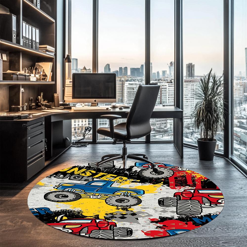 Truck Printed Round Rug Carpet Chair Rug Area Rug Entryway Doormats,for Office Chair Living Room Bedroom Kitchen Room.