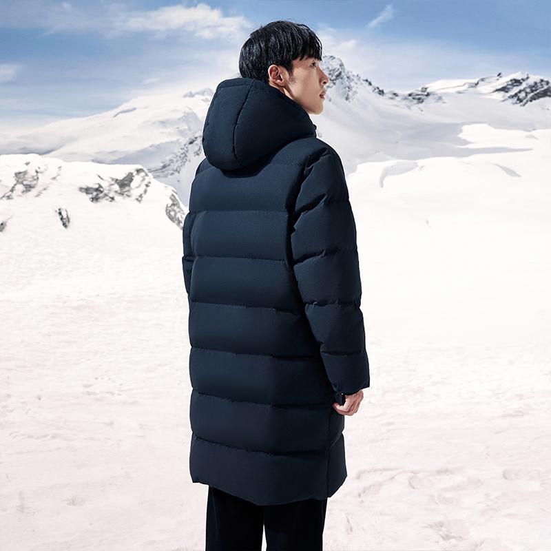 Anta Solid Color Zipper Hooded Long Sleeve Down Jacket Men Outerwear Basic-Black 952341904-1