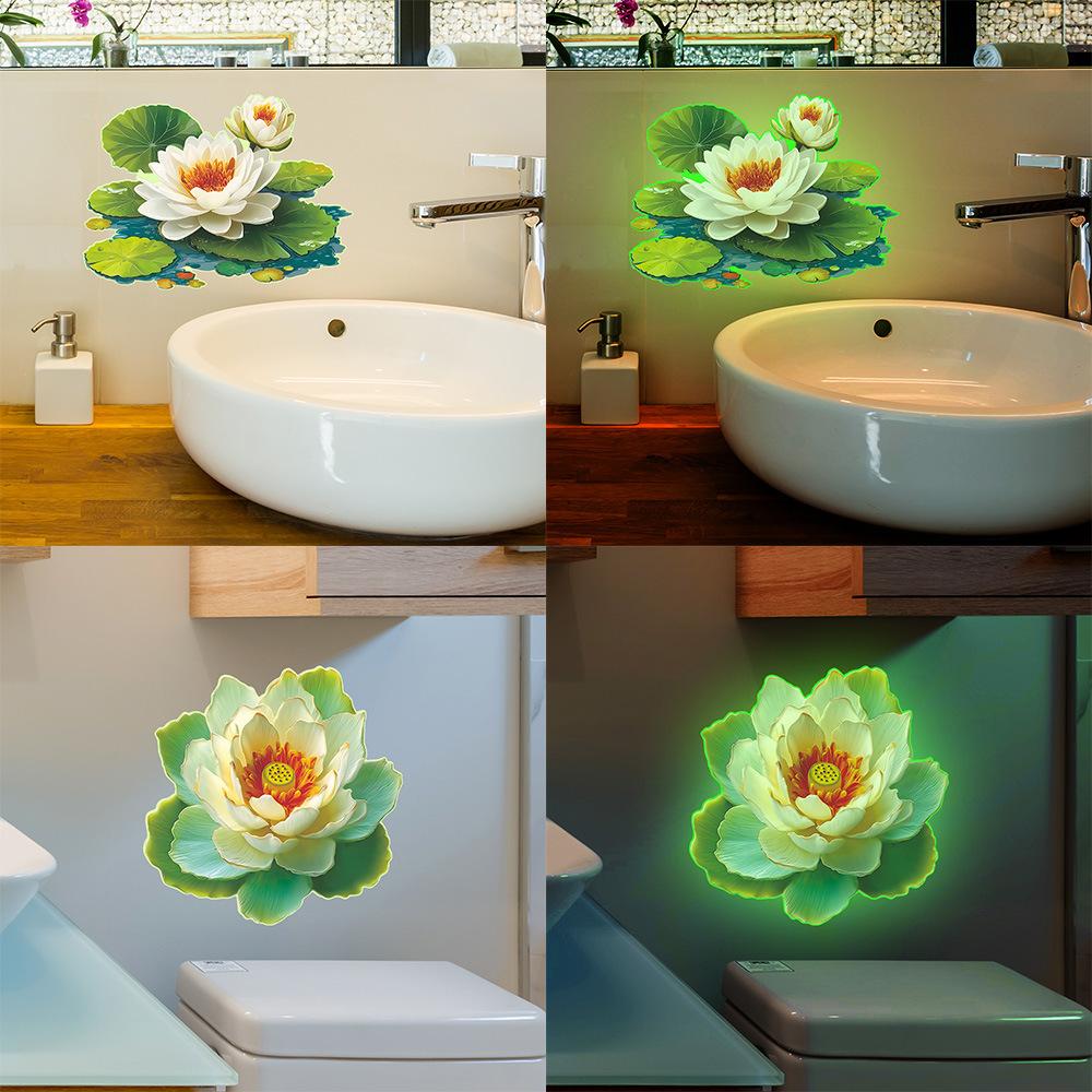 Leuchtende Lotus- und Lotusblatt-Badezimmer-Heimdekorationsaufkleber