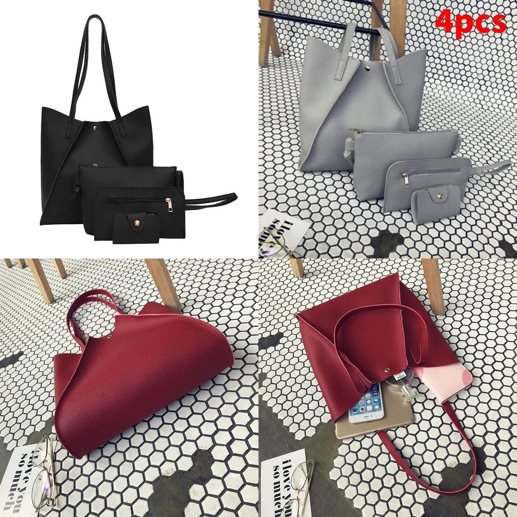 Women 4pcs Leather Handbag Lady Shoulder Bag Tote Purse Messenger Satchel Set