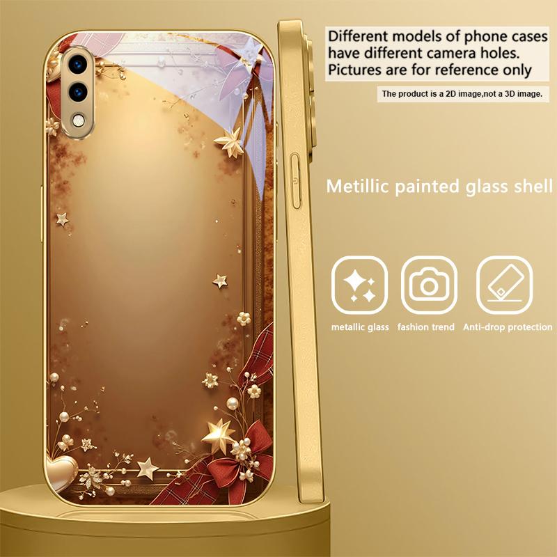 

Golden ribbon and bow For Samsung A 01 52S A04 A05S A10 A12 13 22 23 24 36 42 M02 Note 10 20Ultra 8 9 Golden glass phone case Galaxy A52s 5G