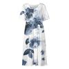 Damen-Freizeitkleider, bedruckte Kleider, Sommerkleider, bedruckt, plissiert, Rundhals-Midi-Kleider, Basic, klassisch, Outdoor, täglich, kurzärmelig, lockere Kleider