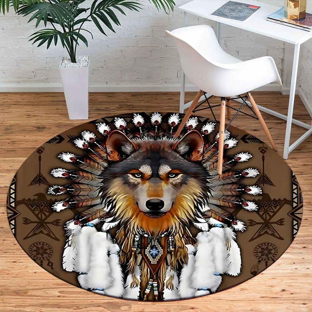 Native American Wolf Headdress Wall Art DecorRound Non-Slip chair mat chair carpet for office Rugs for Office Decor Gift For Valentine's Day Mother's