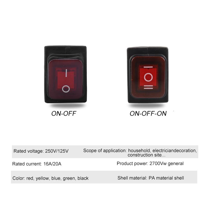 1PCS 36x29mm Heavy Duty Waterproof Rocker Switch 4/6Pin 2/3 Position Light Illuminated 16A 250V KCD4 DPDT Toggle Rocker Switch