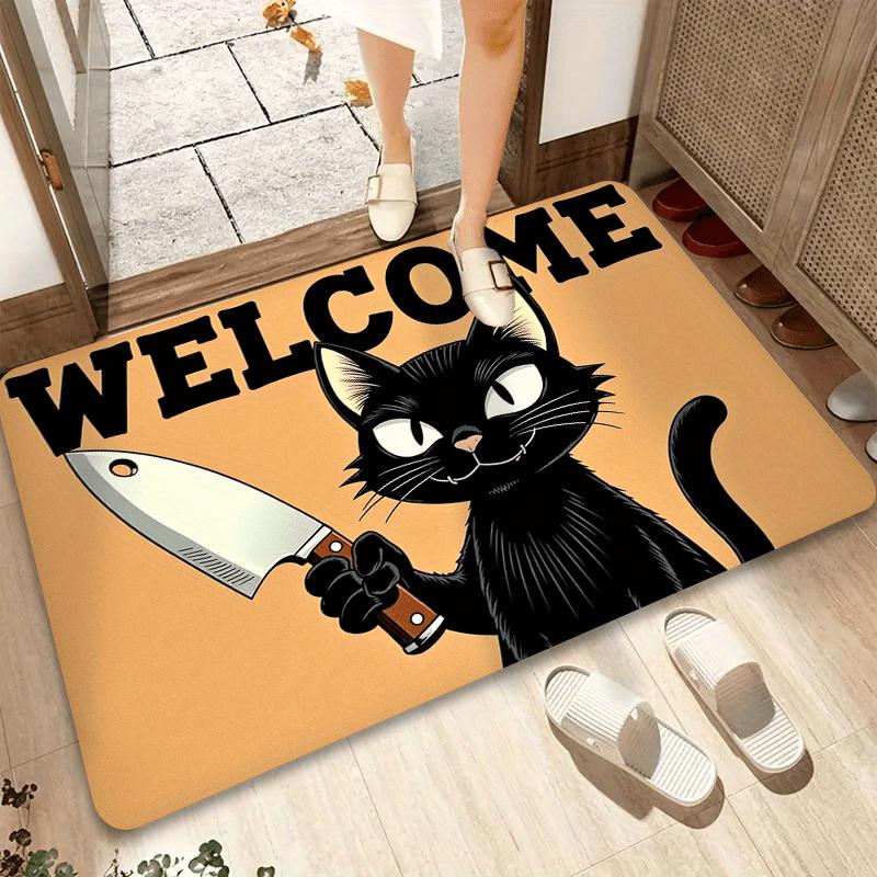 VIKAMA Black Cat Humorous Welcome Doormat – Non-Slip, Noise-Reducing Entryway Mat for Hallways, Bathrooms, and Home Decor