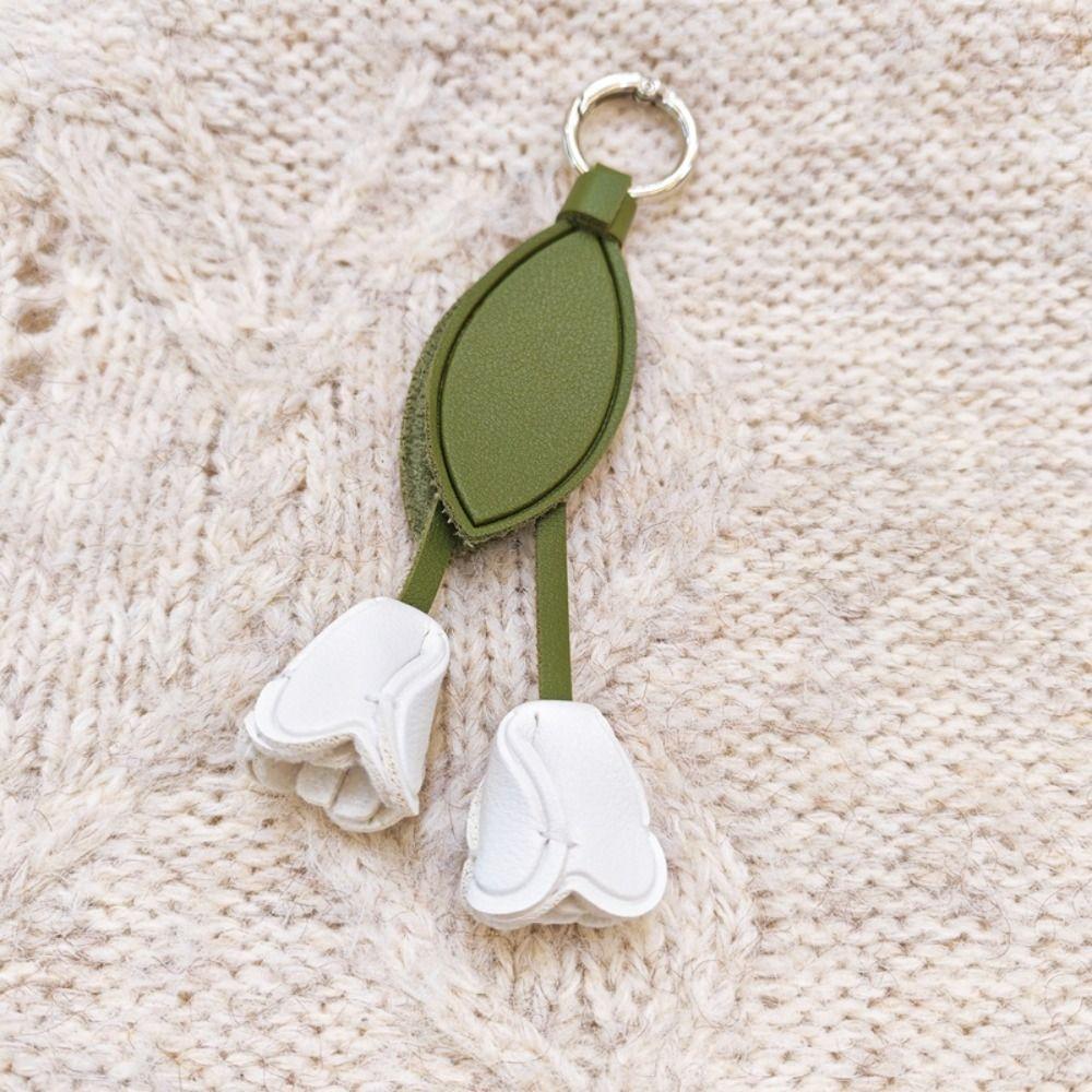 Cute Hanger Tulip Leather Pendant DIY Cartoon Flower Pu Keychain Creative Fashion Bag Charm Car Keyring