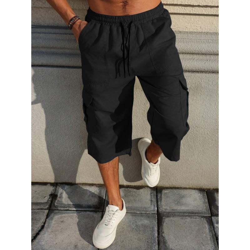 Men s White Cargo Capri Pants With Drawstring Waist S чёрный
