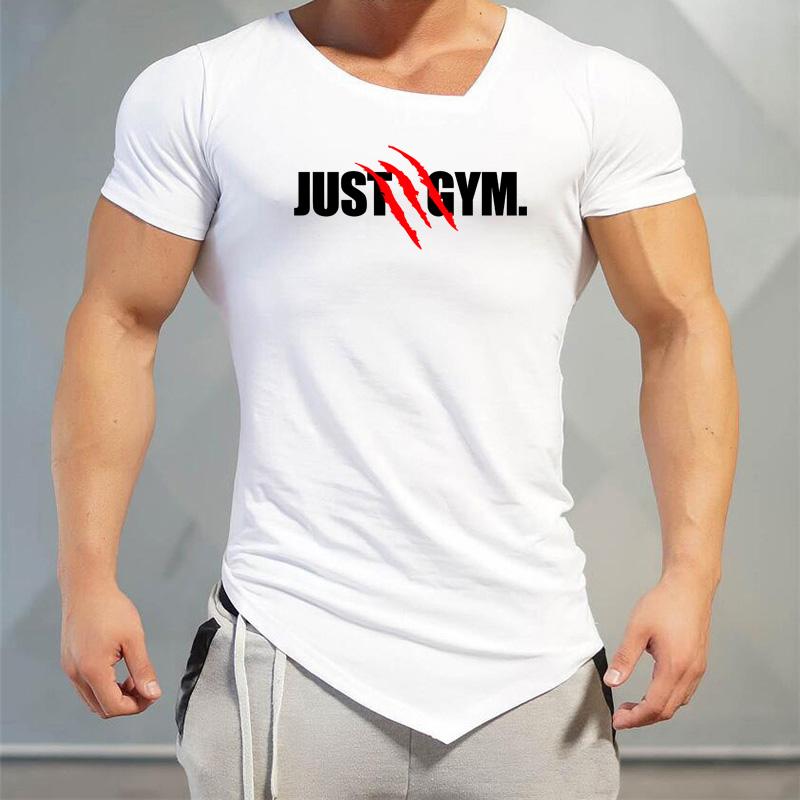 Muscleguys Mens Casual Irregular Sport Clothing Summer Cotton V-neck Short Sleeve Workout Shirts Gym Bodybuilding Fitness Slim Fit T-shirts