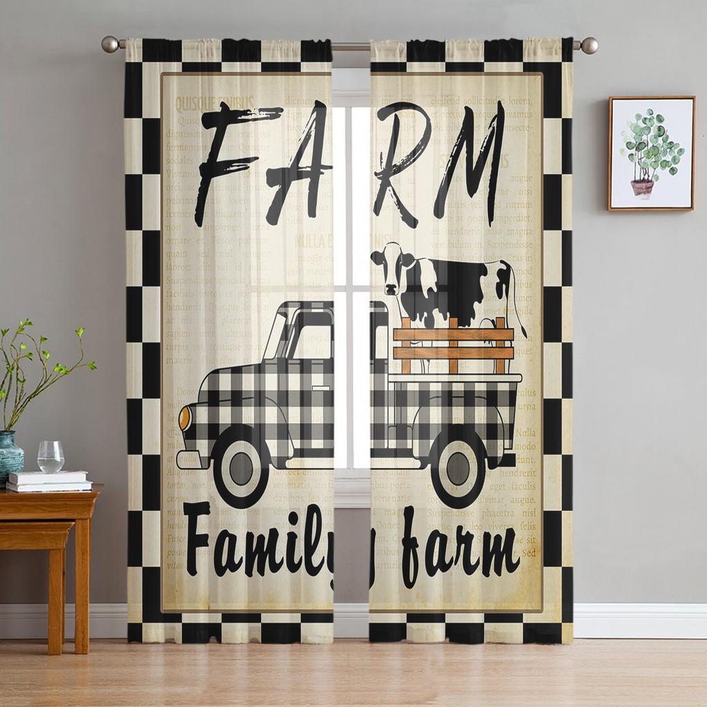 American Country Style Sunflower Cow Sheer Curtains for Living Room Modern Voile Curtain Bedroom Tulle Curtains Window Drapes