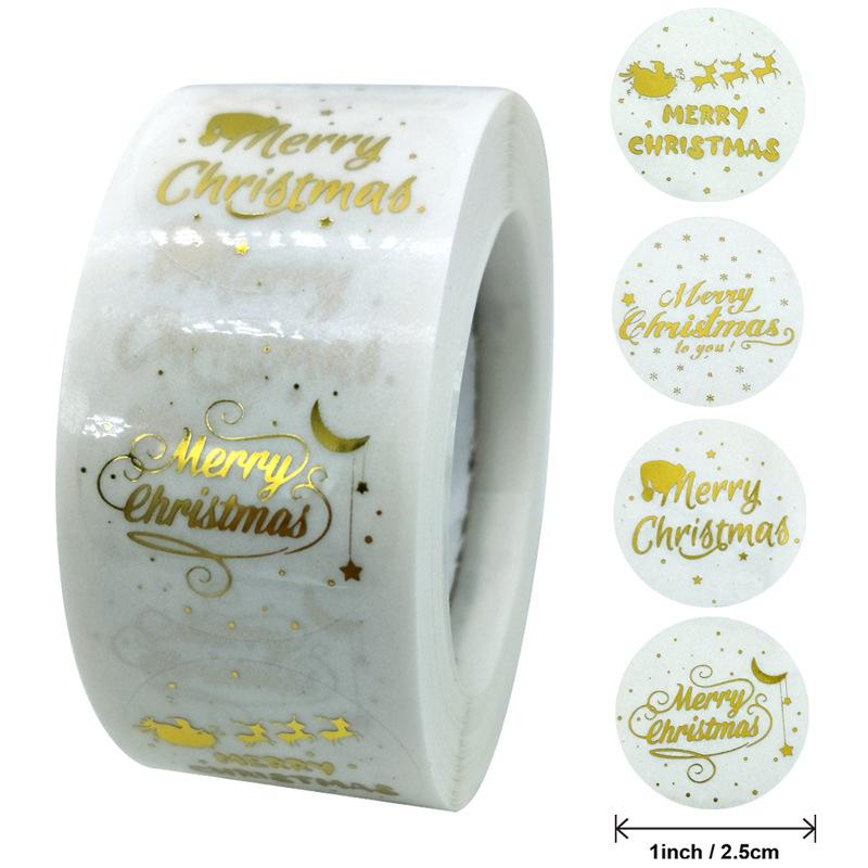 500Pcs Merry Christmas Stickers Pvc Black Background  Stamping Adhesive Labels Christmas Gift Sealing Stickers