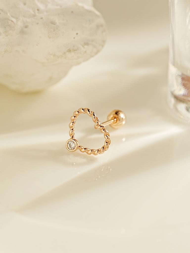 Minimalpiercing 14K Cubic Pretzel Heart Piercing Earrings
