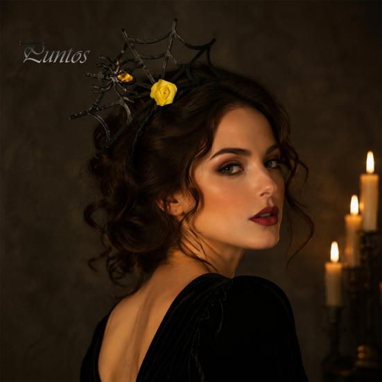 Lightweight Festival Headgear Halloween Spider Web Headband, Black Lace Choker Collar with Rose, Wizard Costume Headband Accessory for Women