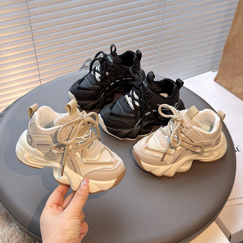 2026 Trendy Kids' Non-Slip White Running Shoes - Spring Leather Surface for Middle and Big Boys