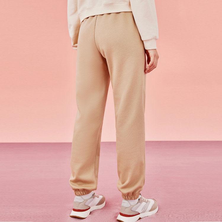 Anta Lifestyle Series Solid Color Mid Waist Cuffed Fleece Knit Sports Pants Women pants Light-Brown 962348304-2