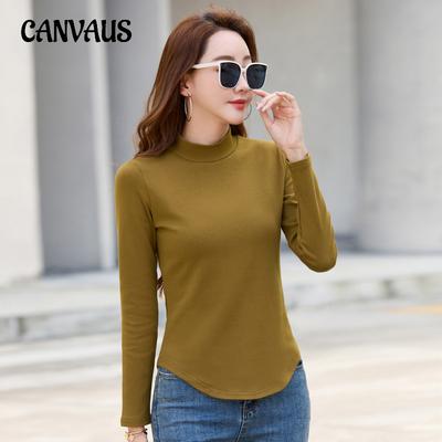 Весняно-зимова жіноча блузка з напіввисокою горловиною, однотонні модні повсякденні топи з довгими рукавами, потовщена нижня сорочка