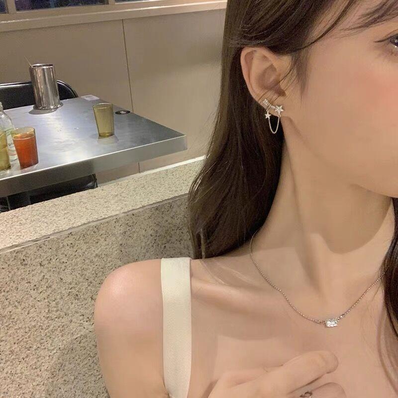 Japanese and Korean star stud earrings, sweet earrings, women's versatile earrings, women's fringed new trendy high-end exquisite rhinestones