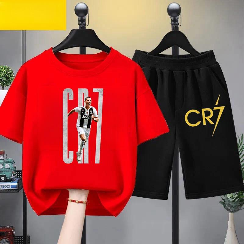 Kids Summer Children Clothing CR7 Soccer Star Print Short Sleeve Top Shorts 2pcs Set Soft Sports Tracksuit Outfit Wear