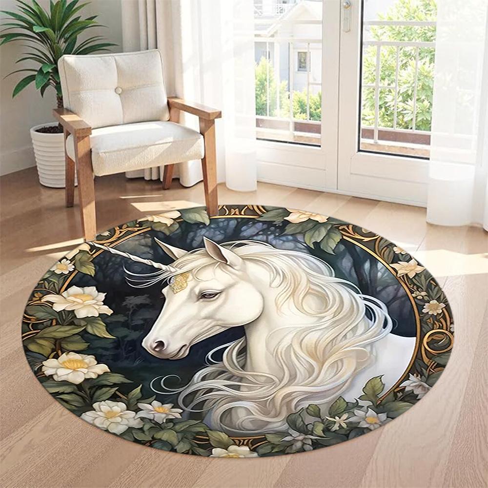 Unicorn Round Area Rug Suitable for Game Room Hallway Balcony Decorate room Antislip Round Carpet Decorate Offices Best for Christmas
