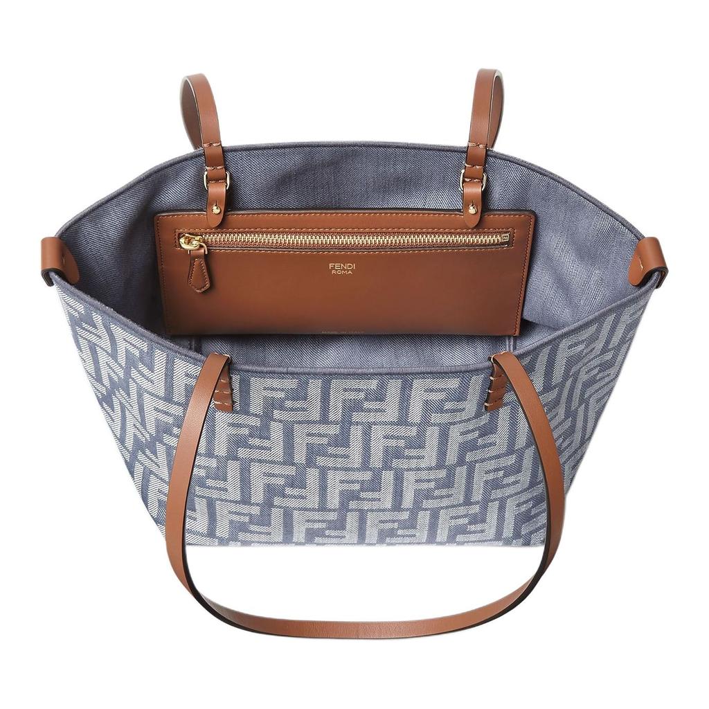 Fendi Roll Reversible Design Gold Accents Metal Details Cotton Tote Bag Shopping Bag Shoulder Bag Small Women tote bags blue 8BH424-AUT4-F1SXQ